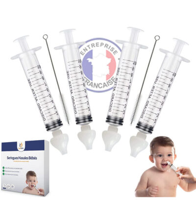 Mousse bebe Kit de 4 Seringues Nasales Bébé et 4 Embouts en Silicone Doux et lavable